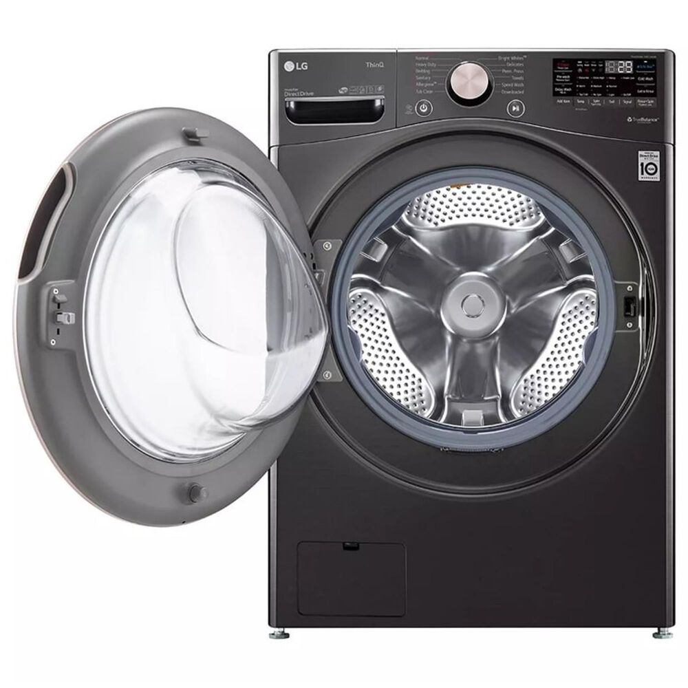 LG 4.5 Cu. Ft. Front Load Washer and 7.4 Cu. Ft. Electric Dryer Laundry Pair with Pedestals in Black Steel, , large