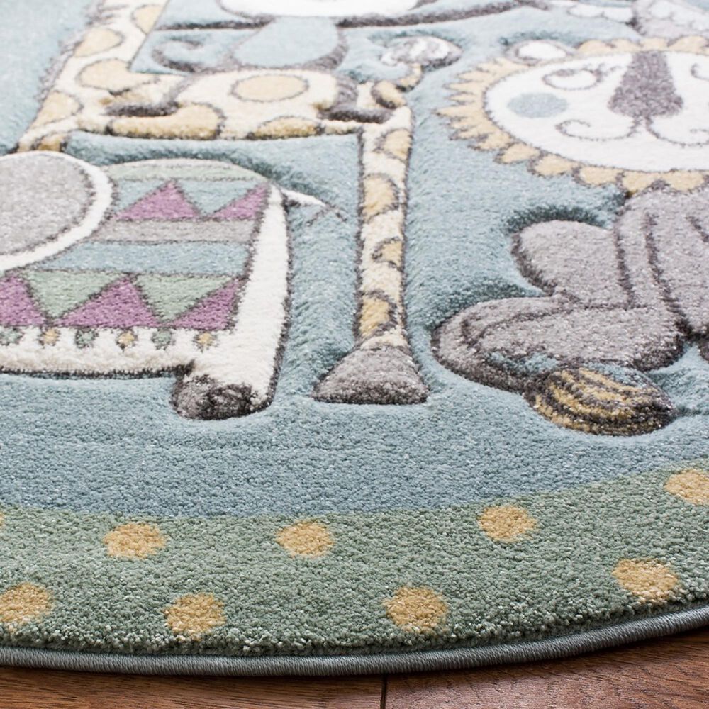 Safavieh Carousel CRK185 5&#39;3&quot; Round Ivory and Blue Kids  Area Rug, , large