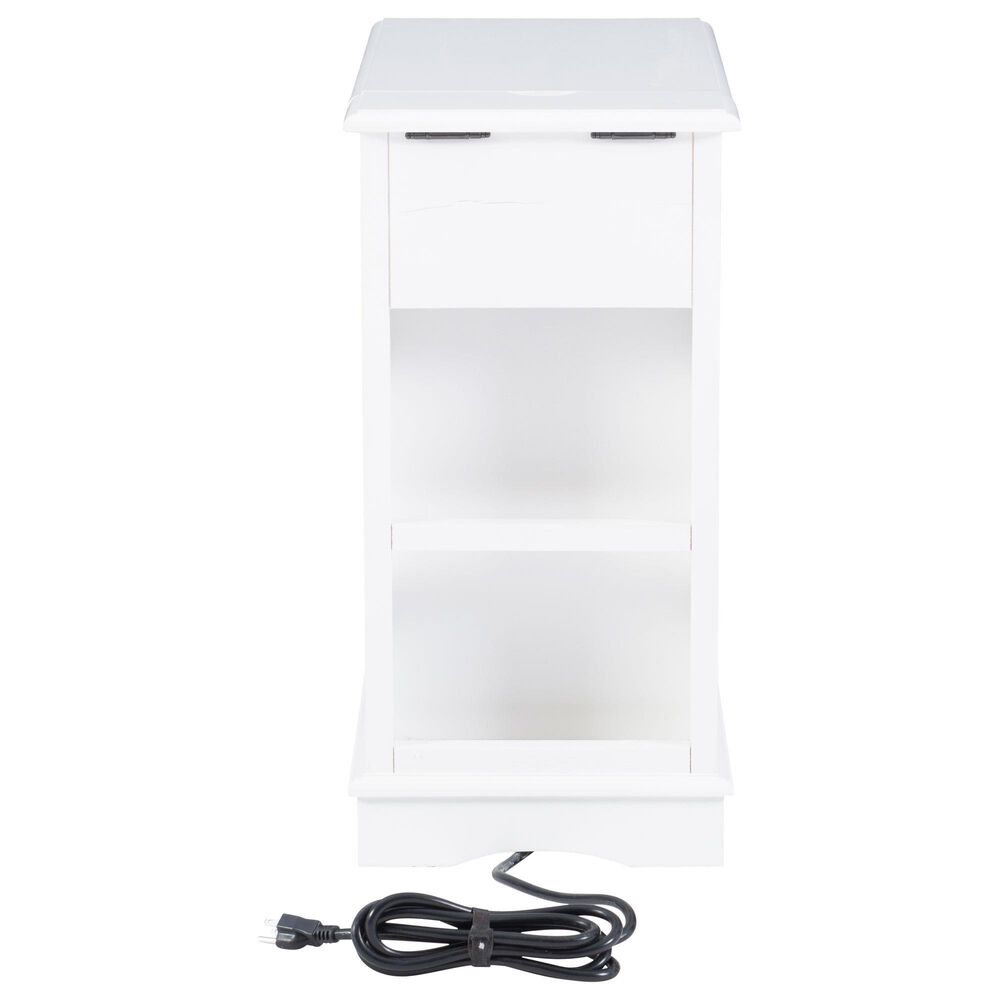 Linon Home Decor Barron Accent Table with USB Charging Station in White, , large