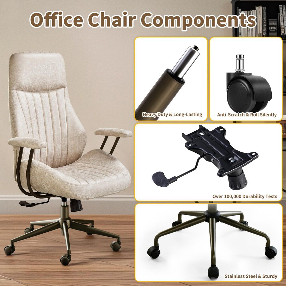 HOMLUX High Back Ergonomic Office Chair with Suede Leather in Beige, , large