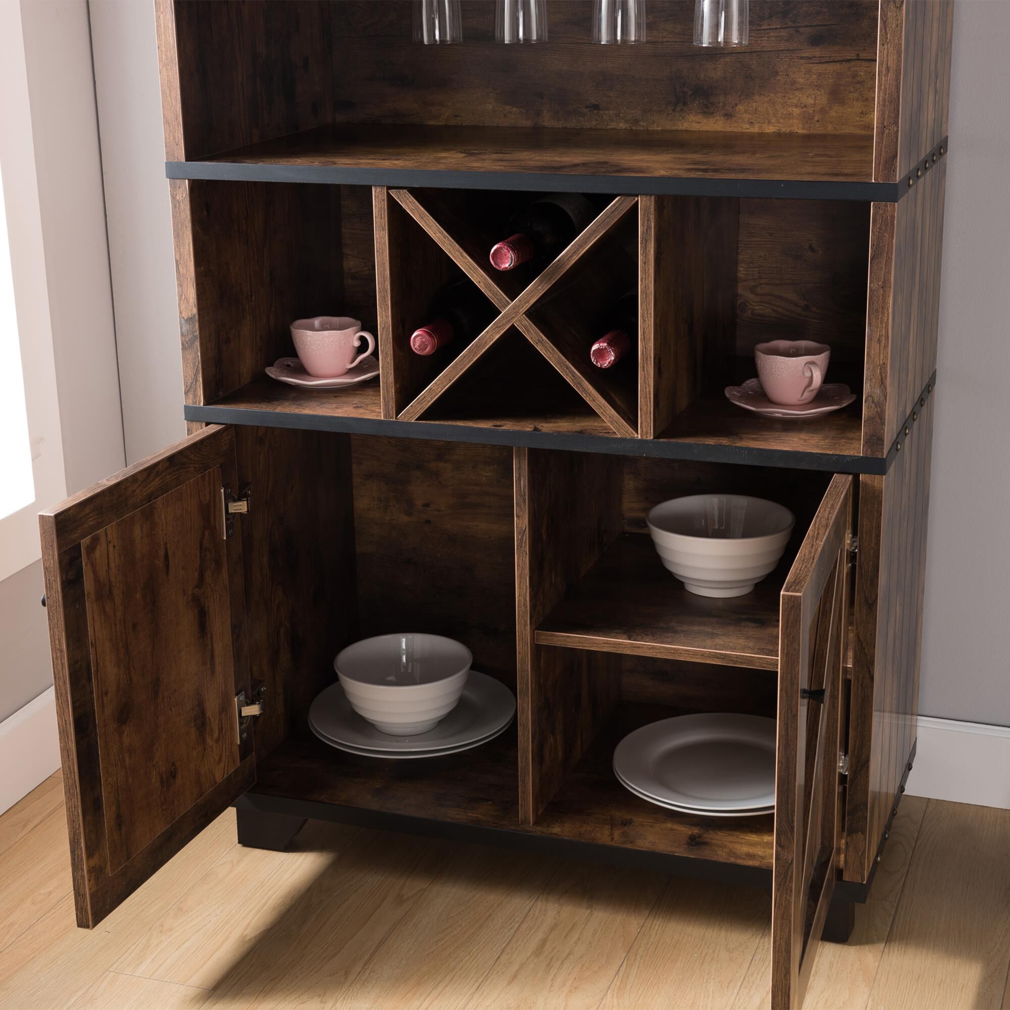 Distressed wood hotsell bar cabinet