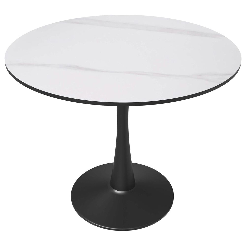 Leisuremod Leisuremod Bristol 31 round dining table Black base with White Sintered stone Top, , large