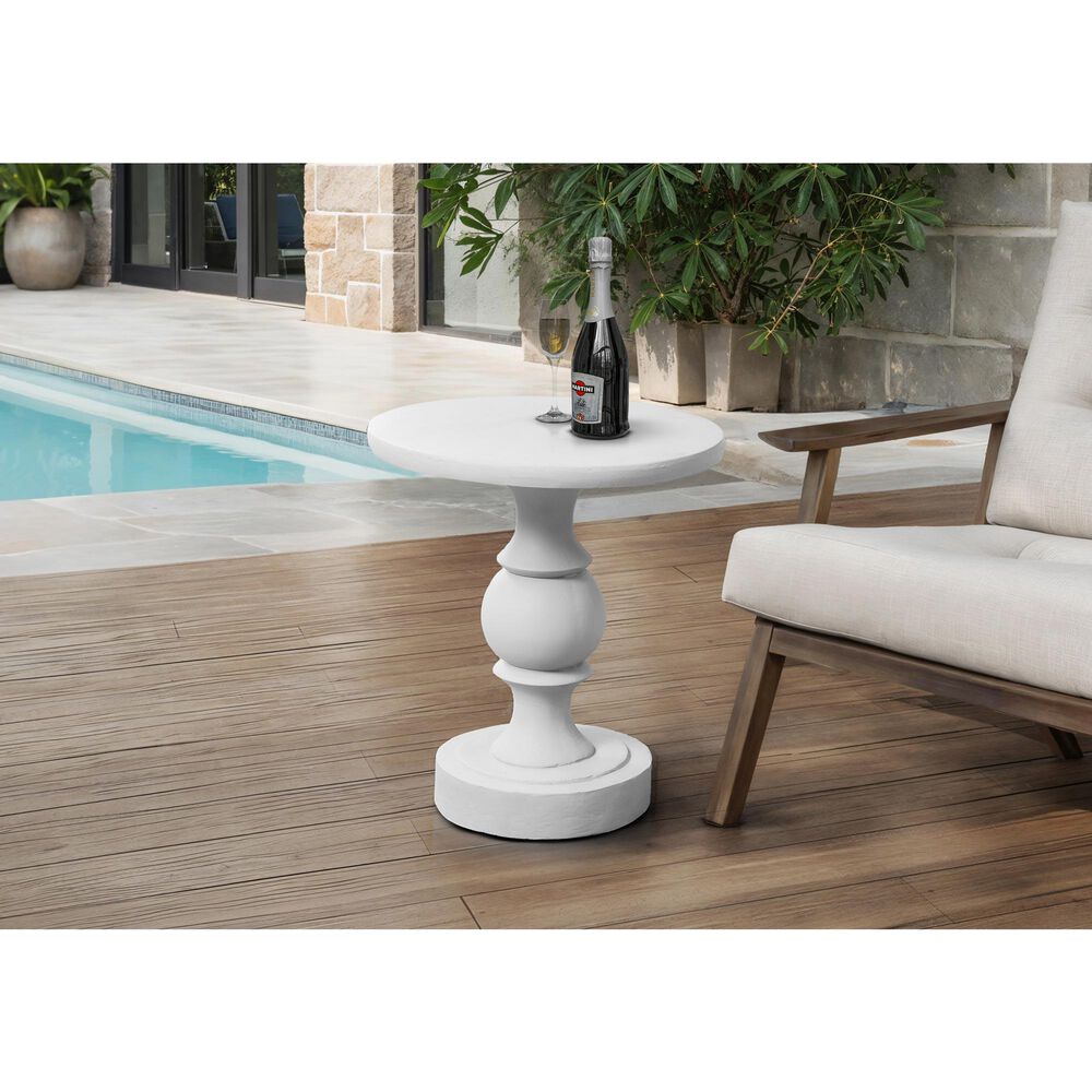 Hearth and Haven Outdoor Round Side Table with Sculpted Pedestal Base in White, , large