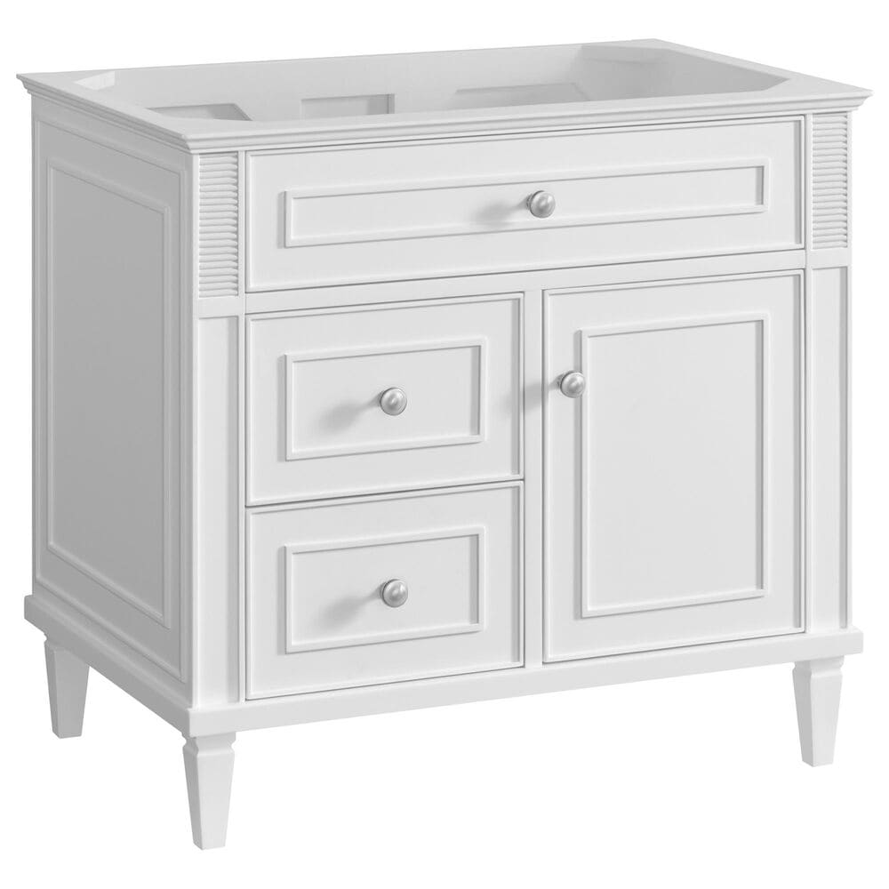 James Martin Vanities Lorelai 36&quot; Single Vanity in Bright White with 3 cm White Zeus Quartz Top, , large