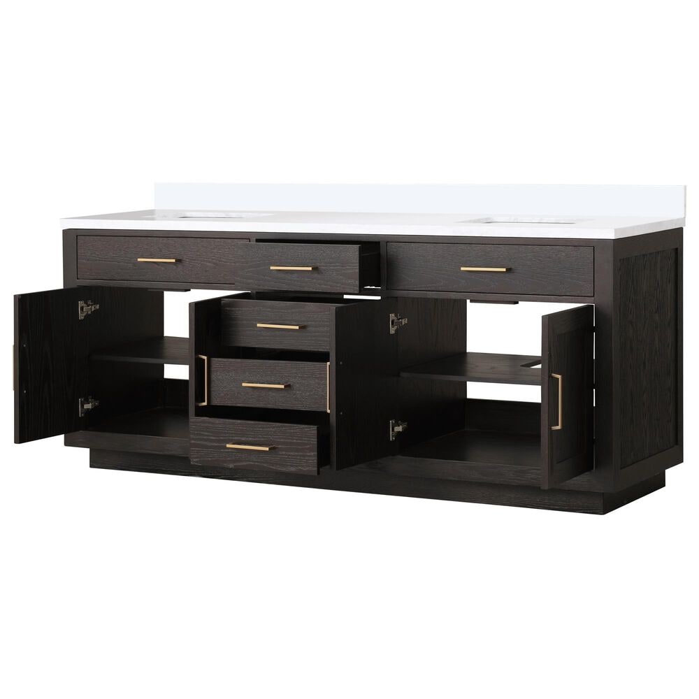 Lexora Home Abbey 80&quot; Double Bathroom Vanity in Brown Oak with 2 cm White Quartz Top and Rectangular Sinks, , large