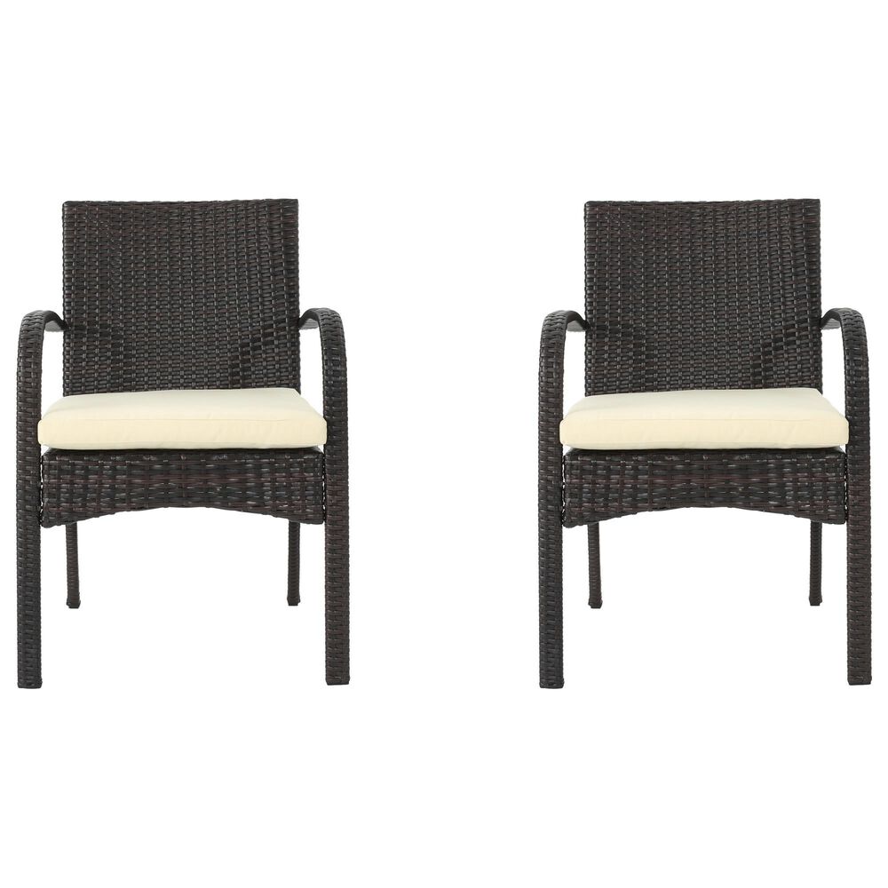 Hearth and Haven Cordoba Outdoor Dining Chair with Beige Cushions in Brown &#40;Set of 2&#41;, , large