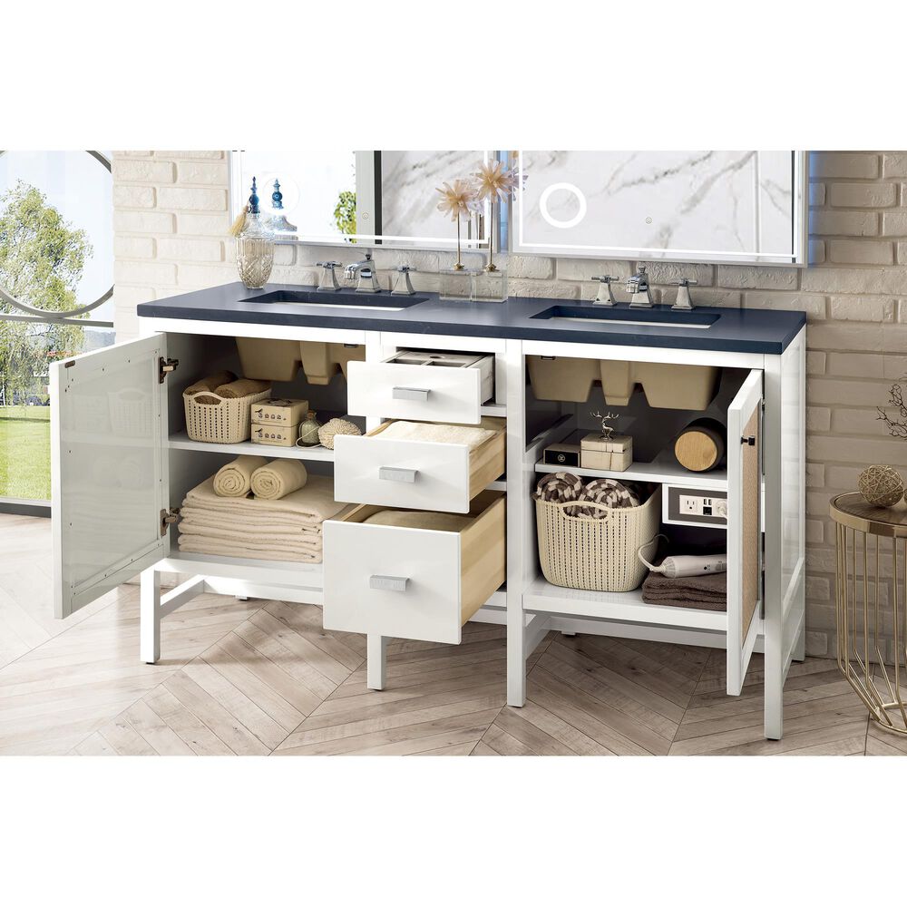 James Martin Vanities Addison 60&quot; Double Bathroom Vanity in Glossy White with 3 cm Arctic Fall Solid Surface Top and Rectangular Sinks, , large