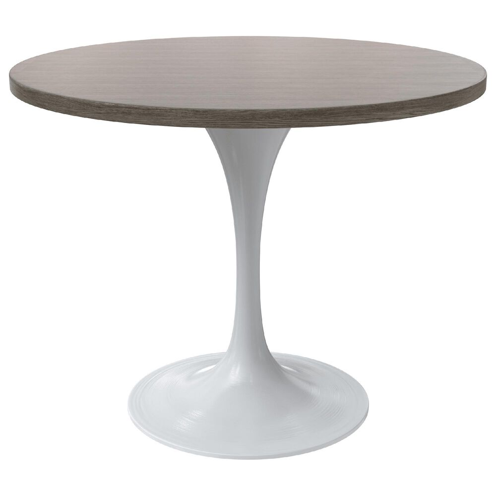 Leisuremod LeisureMod Verve Collection 36 Round Dining Table, White Base with Dark Maple MDF Top, , large