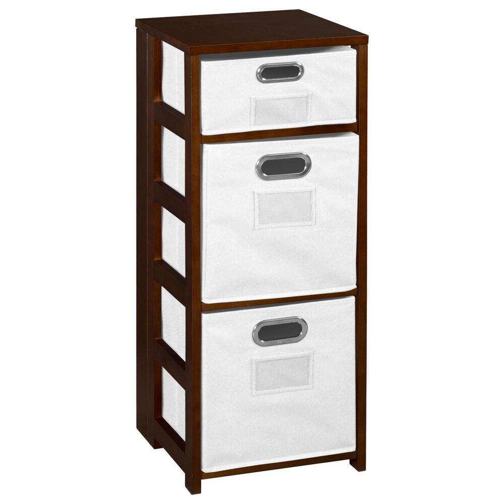 Regency Global Sourcing Flip Flop 34" Folding Bookcase with Bins in Mocha Walnut/White, , large