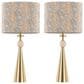 LumiSource Cone Travertine Table Lamp with Tan Leaf Shade in Gold (Set of 2), , large