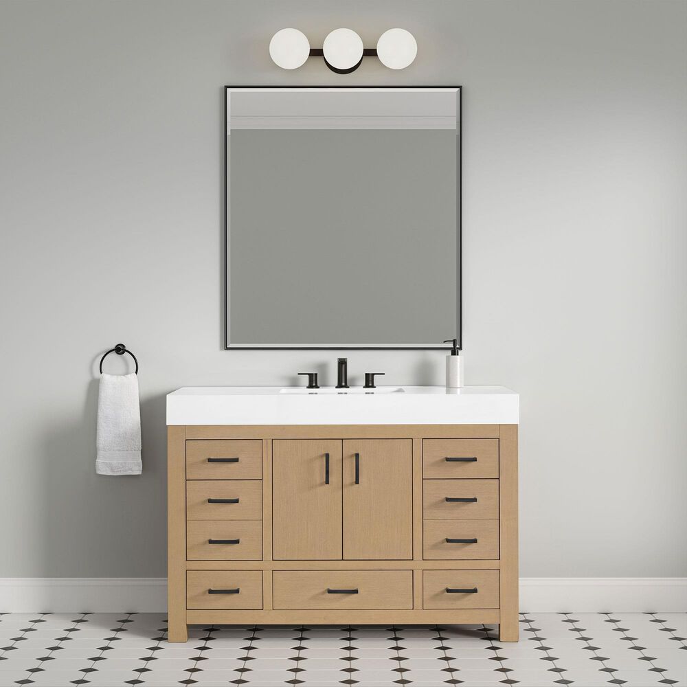 37B Alanya 48" Single Bathroom Vanity in Warm Oak with White Composite Stone Top, , large