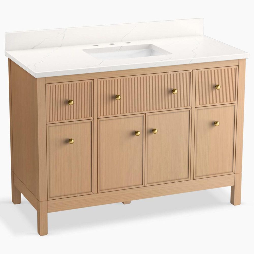 Kohler Malin 48" Single Bathroom Vanity in White Oak with 3 cm White Quartz Top and Rectangular Sink, , large