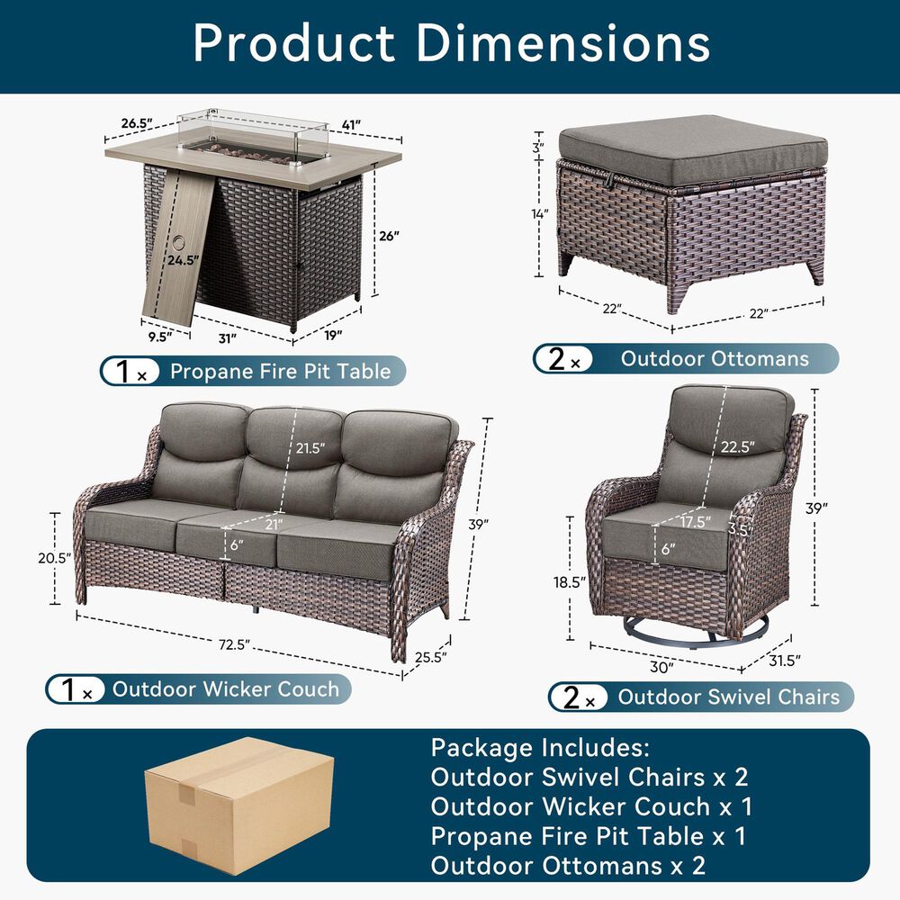 Sunwell Garden 6-Piece Fire Pit Set in Gray, , large