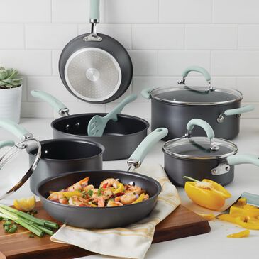 Rachael Ray 11-Piece Hard Anodized Aluminum Cookware Set in Gray and Light Blue, , large