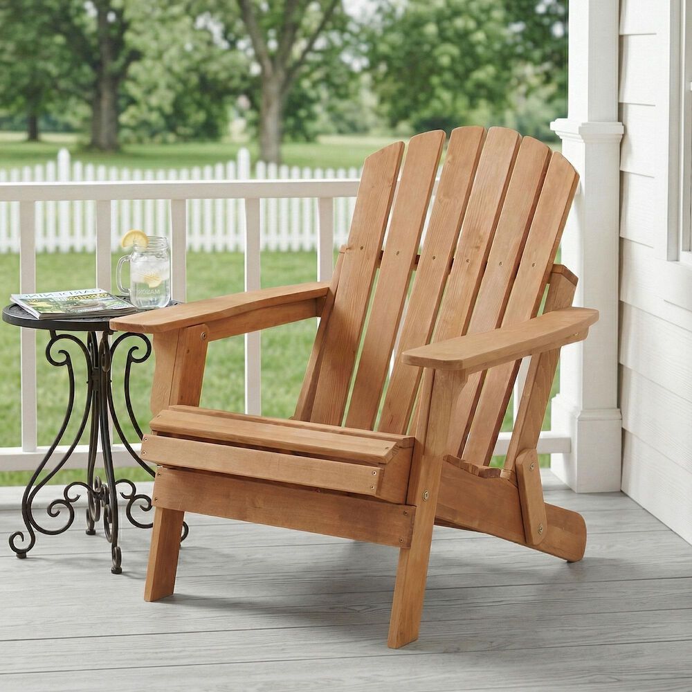 Hearth and Haven Outdoor Folding Adirondack Chair with Seat Board in Light Brown, , large