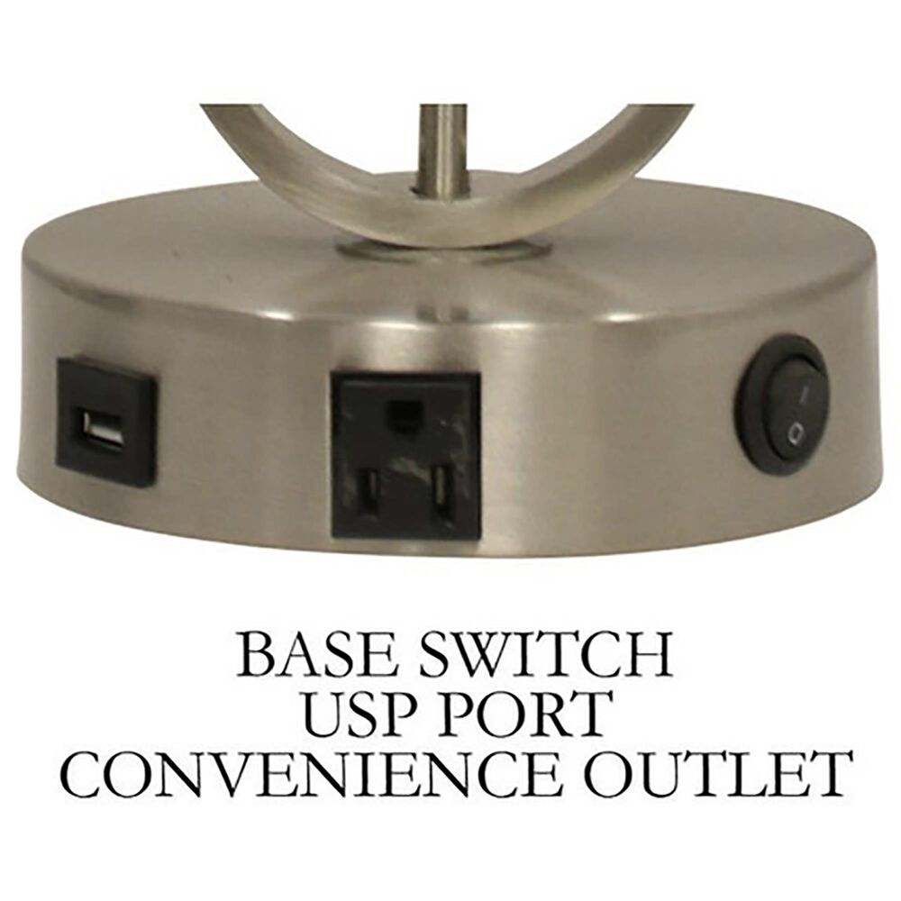 Flair Industries Table Lamp with Convenience Outlet USB Port in Brushed Steel, , large