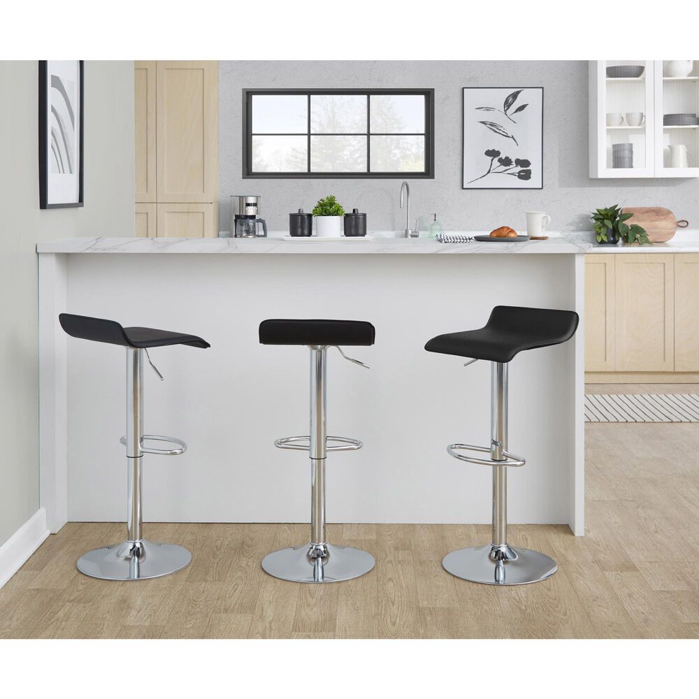 Lumisource Ale Swivel Adjustable Barstool with Black Seat in Chrome &#40;Set of 2&#41;, , large