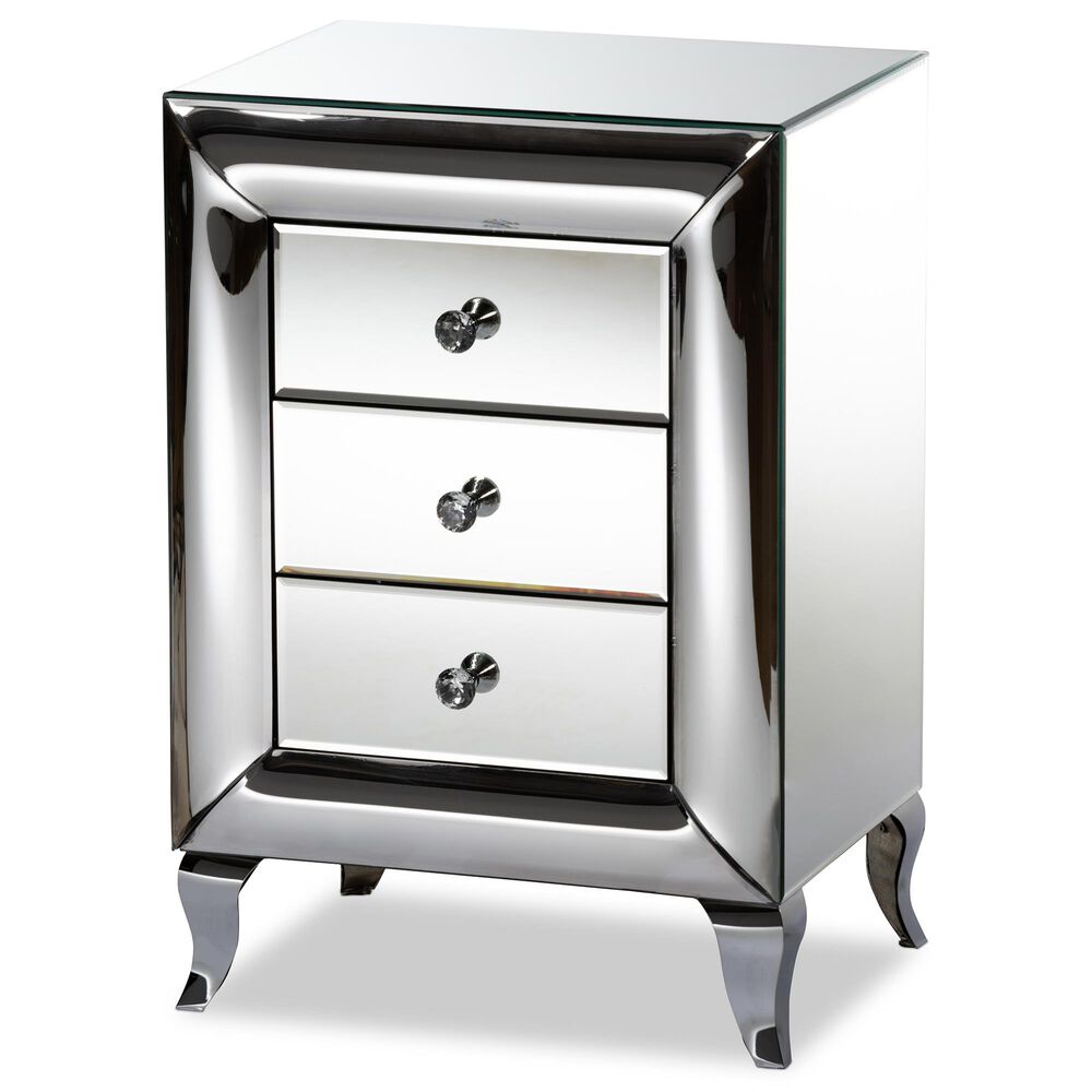 Baxton Studio Pauline 3 Drawer Nightstand in Mirrored, , large