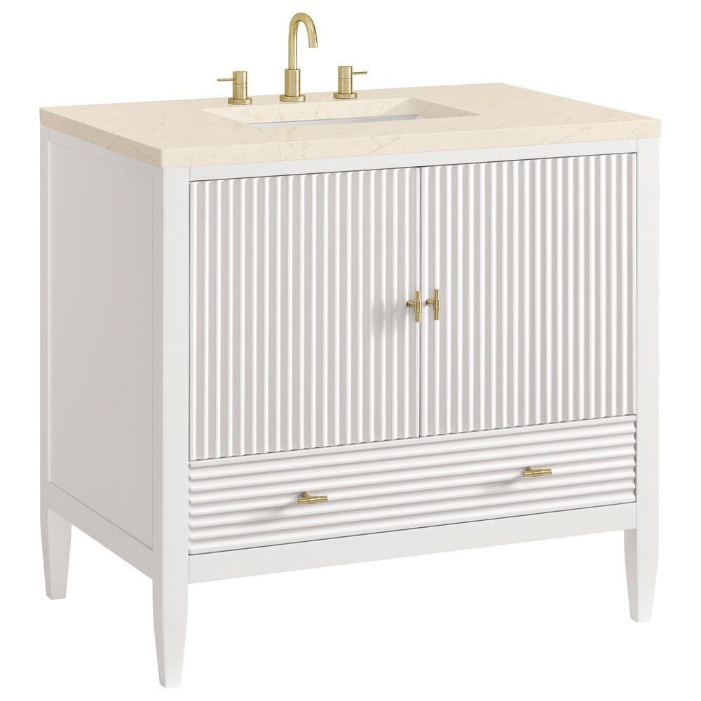 James Martin Vanities Myrrin 36" Vanity in Bright White with 3 cm Eternal Marfil Quartz Top, , large