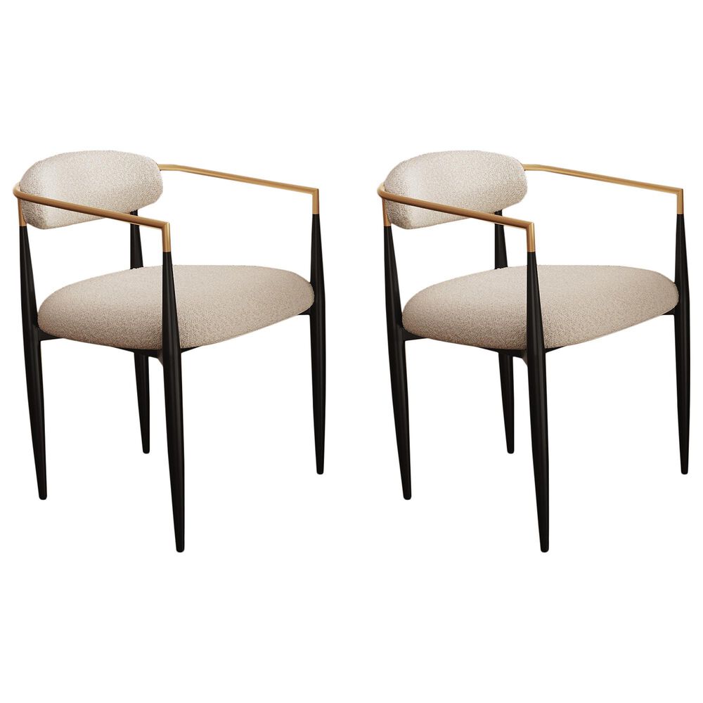 Morden Fort Modern Boucle Arm Chair with White Cushion in Black and Gold (Set of 2), , large