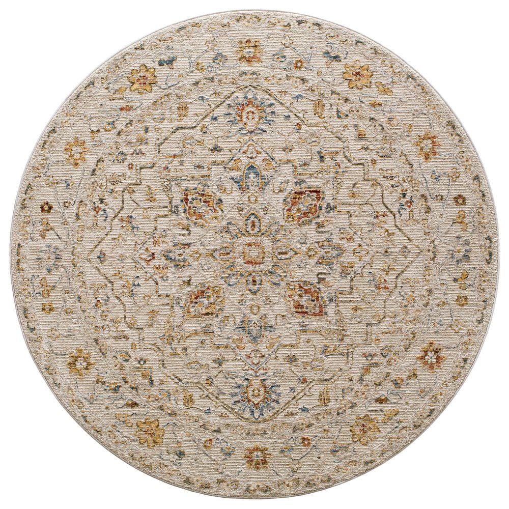 Surya Reina Light Gray, Medium Gray, Cream, Light Brown, Denim, Rust, Mustard and Olive 7"10" Round Area Rug, , large