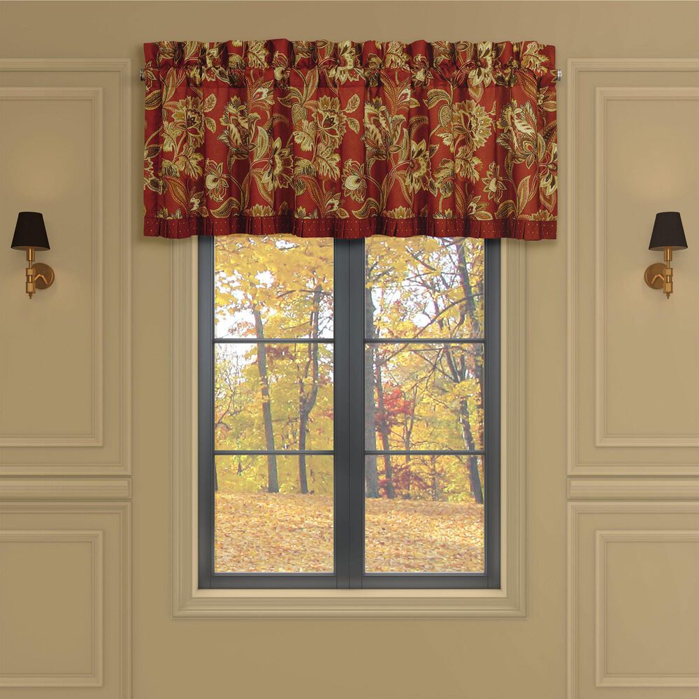 J. Queen New York Montecito 72&quot; x 17&quot; Window Straight Valance in Red, Spice and Gold, , large