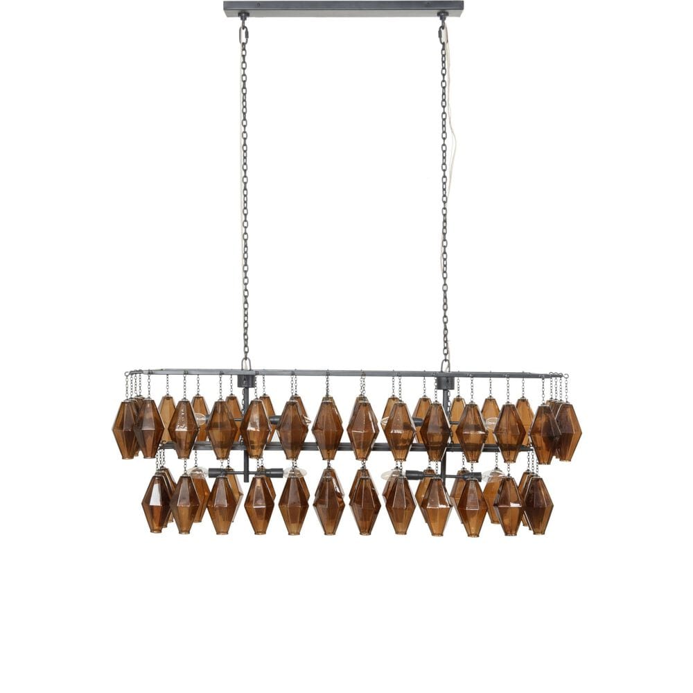 Four Hands Adeline 52" Rectangular Chandelier in Amber Glass and Antiqued Iron, , large