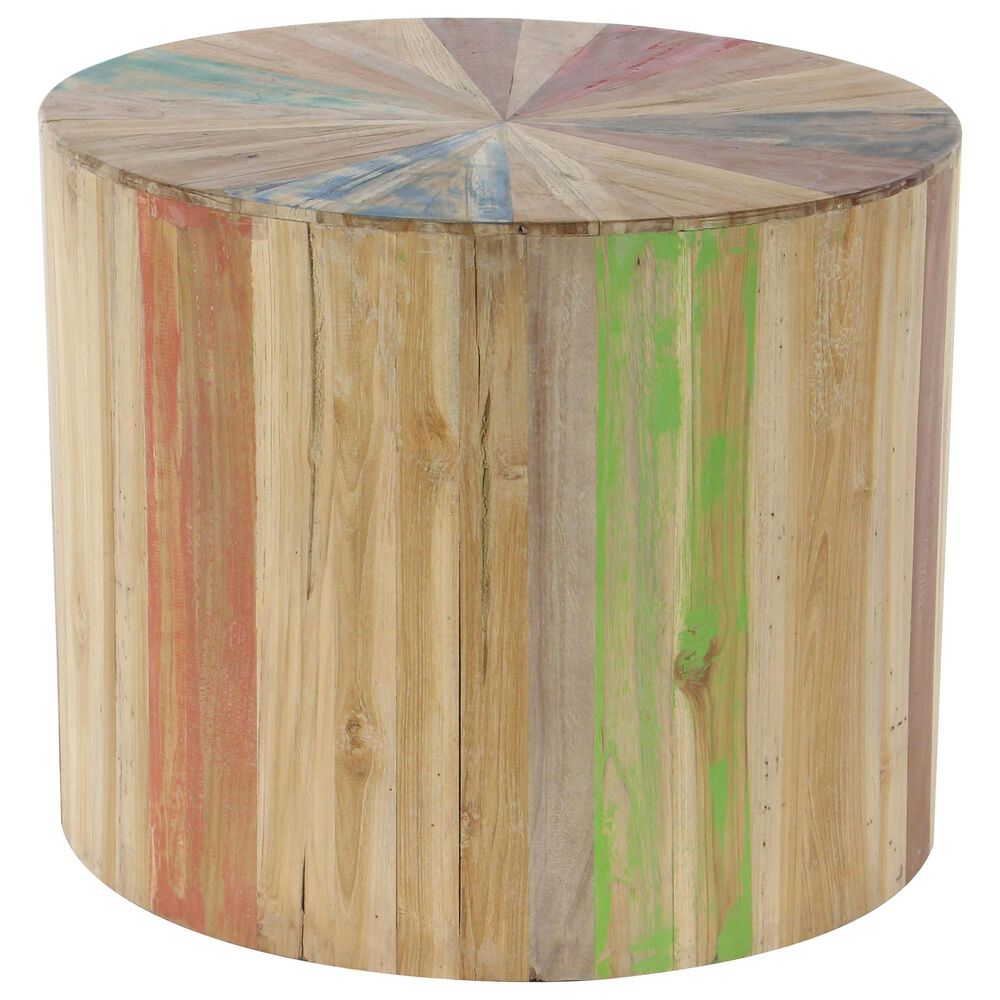 Maple and Jade Handmade Pinwheel Drum Accent End Table in Light Brown, , large