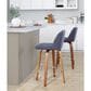 LumiSource Toriano Swivel Counter Stool with Blue Fabric Upholstery in Walnut and Chrome (Set of 2), , large