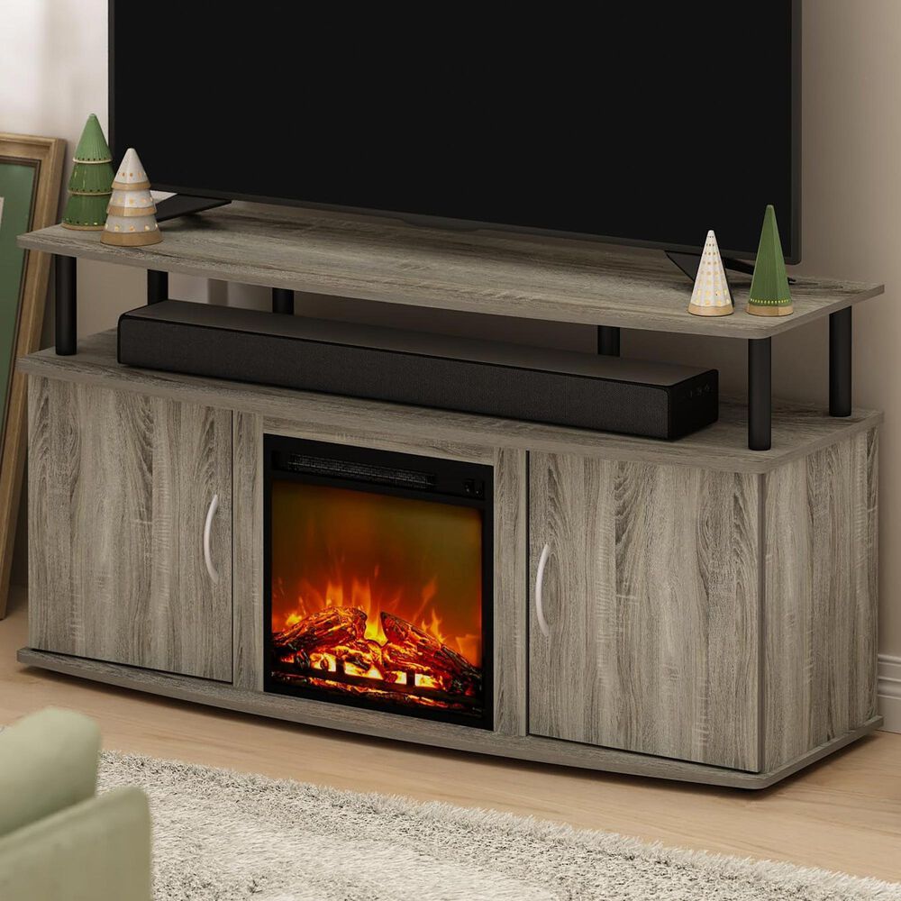 HOMLUX 47" TV Stand with Electric Fireplace and 2 Doors in French Oak Grey and Black, , large