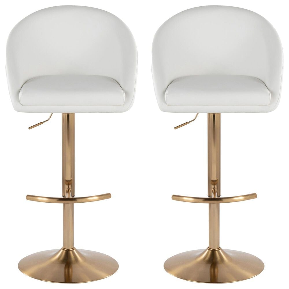 LumiSource Matisse Adjustable Swivel Barstool with White Faux Leather Upholstery in Gold (Set of 2), , large