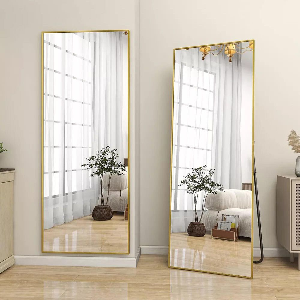 HOMLUX 64" x 21" Rectangular Leaning Floor Mirror in Gold, , large