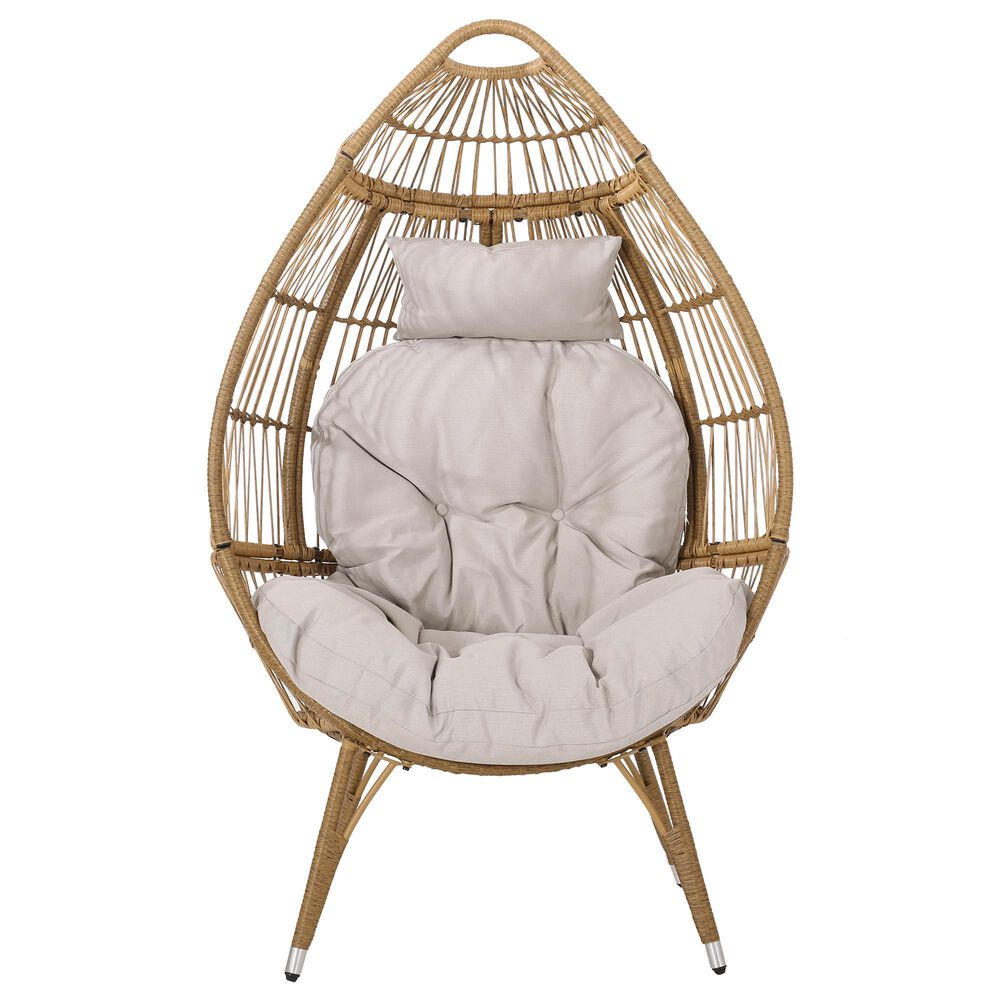 Hearth and Haven Serina Patio Teardrop Chair with Water Resistant Cushion in Natural, , large