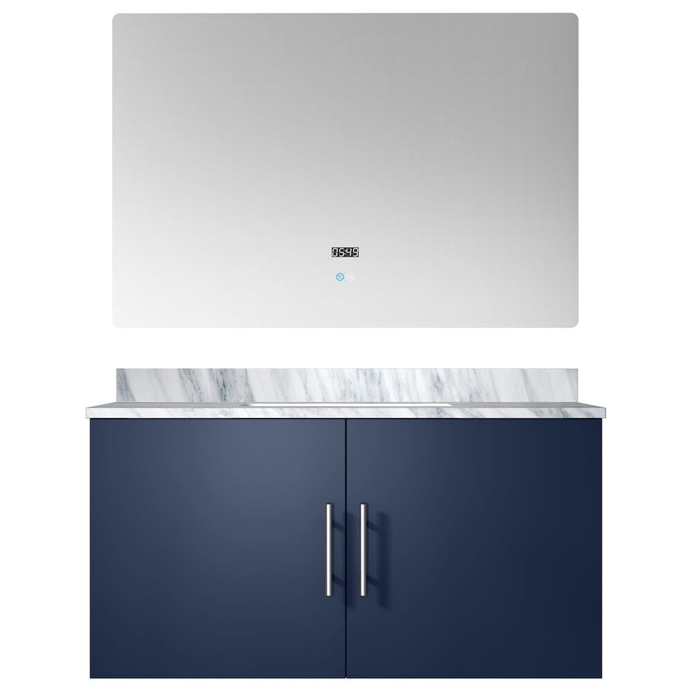 Lexora Home Geneva 36&quot; Single Bathroom Vanity in Glossy White with 2 cm White Carrara Marble Top, Rectangular Sink and 36&quot; LED Mirror, , large