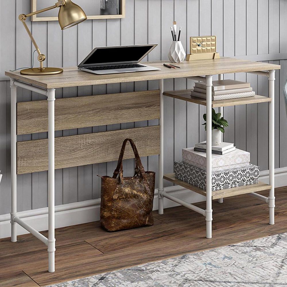 DHP Hunter Single Pedestal Desk in Laguna Oak, , large