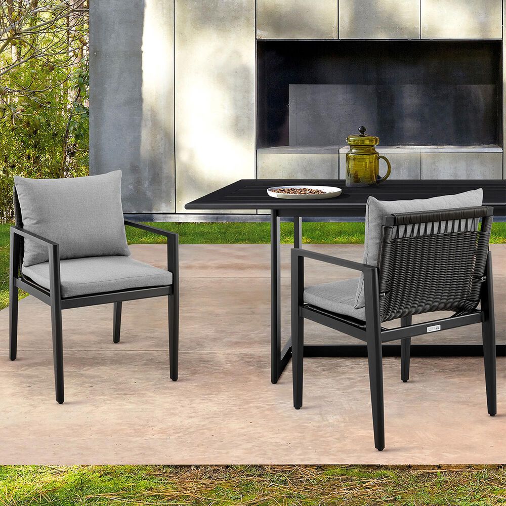 Blue River Cayman Outdoor Arm Chair with Dark Grey Cushion in Black (Set of 2), , large