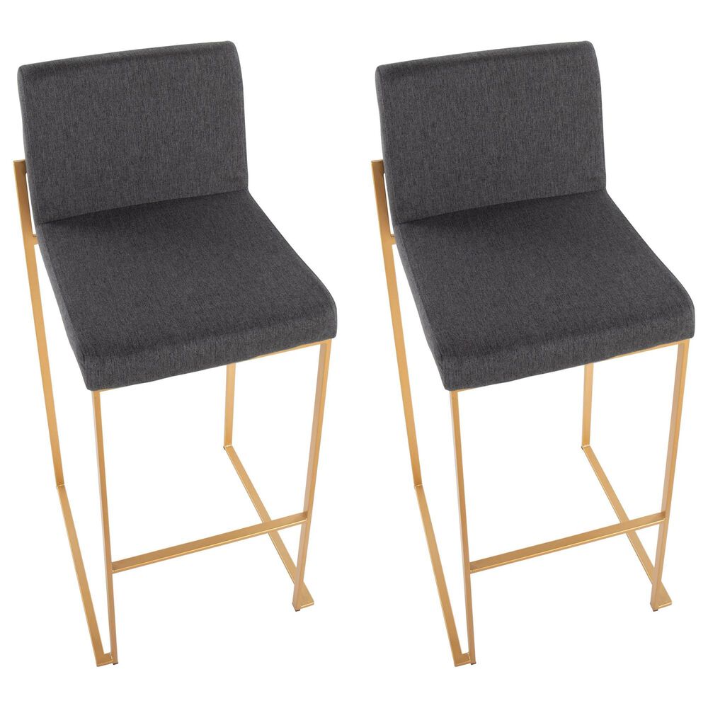 Lumisource Fuji High Back Barstool with Charcoal Fabric in Gold &#40;Set of 2&#41;, , large