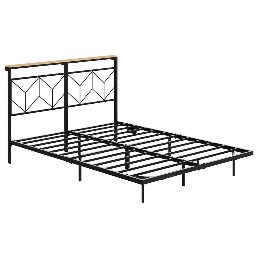 HOMLUX Queen Floating Bed Frame with LED Headboard and Charging Station in Black, , large