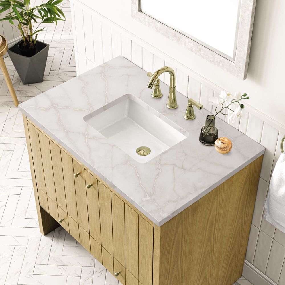 James Martin Vanities Hudson 36" Single Bathroom Vanity in Light Natural Oak with 3 cm Victorian Silver Quartz Top and Rectangular Sink, , large