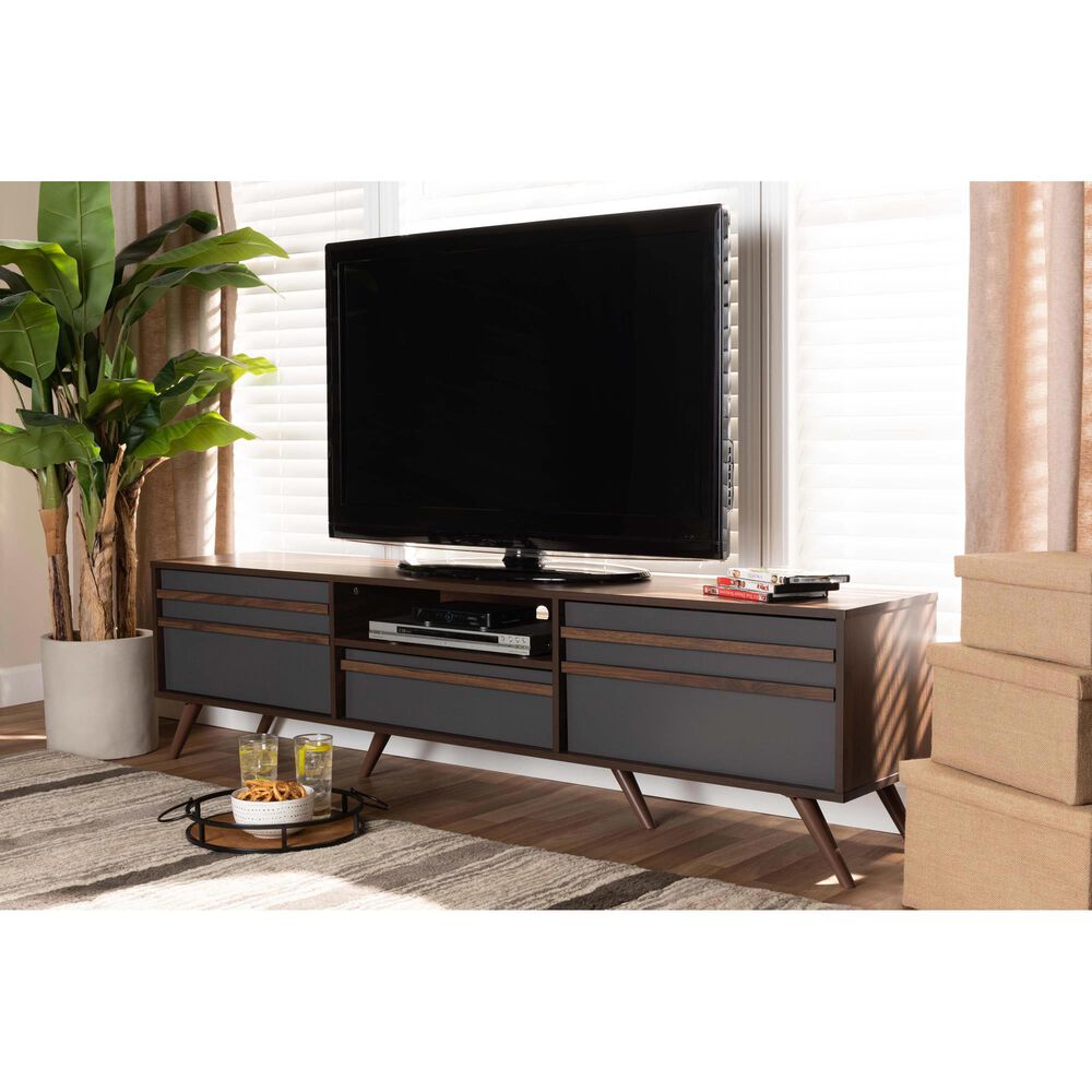 Baxton Studio Naoki 70&quot; TV Stand in Grey and Walnut, , large