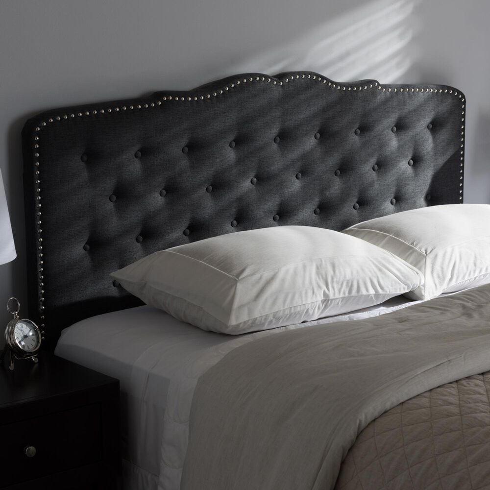 Baxton Studio Lucy Queen Panel Headboard in Dark Grey, , large