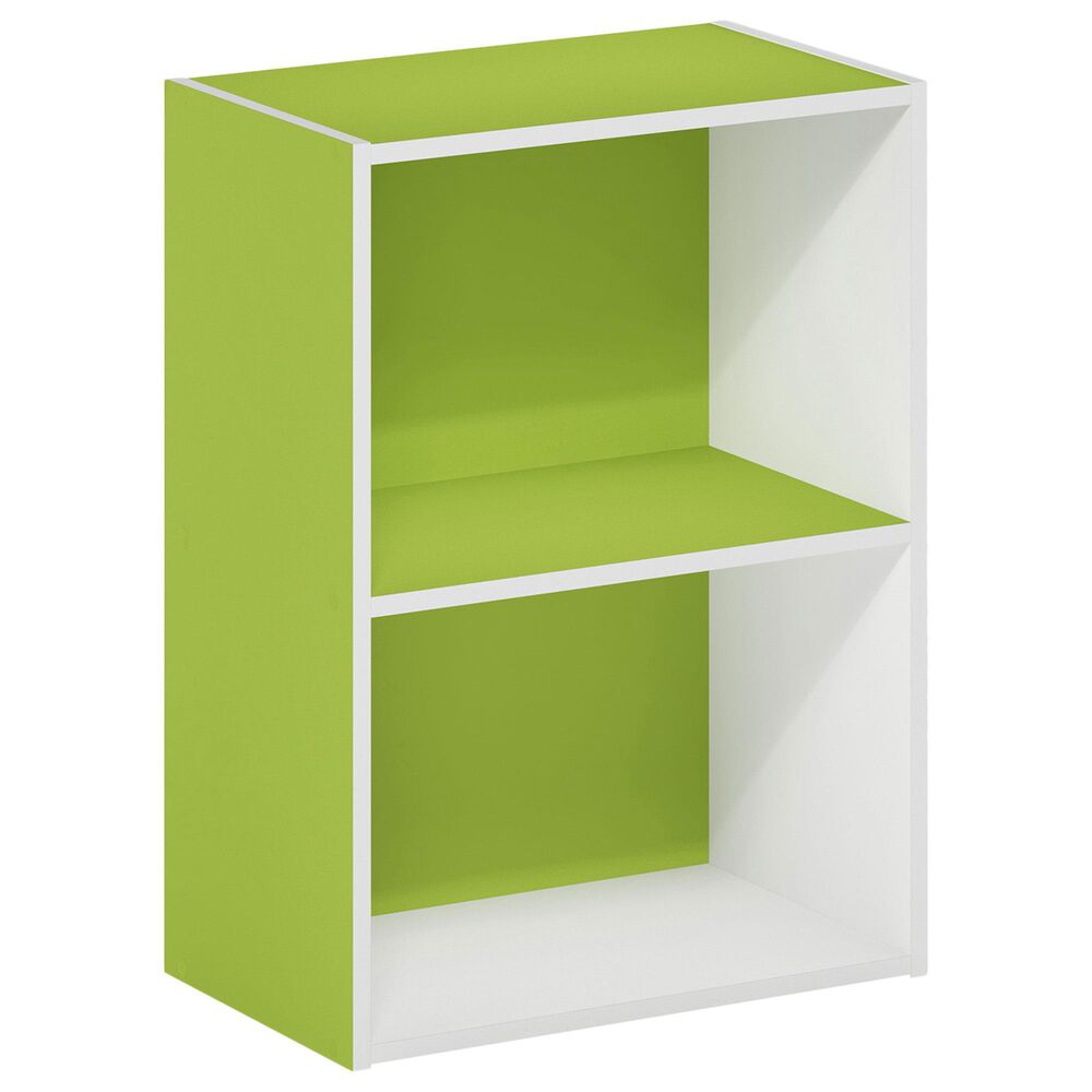 HOMLUX 2-Tier Cube Compact Storage Shelf Organizer Bookcase in Green and White, , large