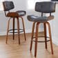 LumiSource Lombardi 30" Swivel Barstool with Grey Faux Leather Upholstery in Walnut and Black (Set of 2), , large