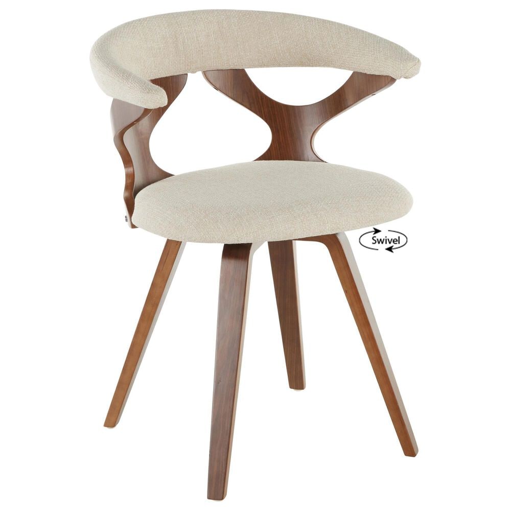 LumiSource Gardenia Swivel Arm Chair with Cream Upholstered in Walnut, , large