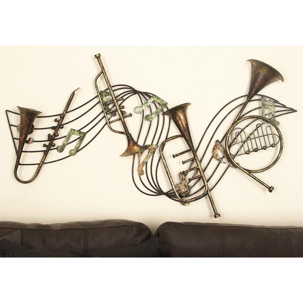 Maple and Jade 22&quot; x 34&quot; Musical Notes Wall Decor in Weathered Brown, Distressed Bronze, Green and Gold, , large