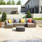 Hearth and Haven Outdoor Square Wicker Coffee Table with Glass Top in Brown, , large