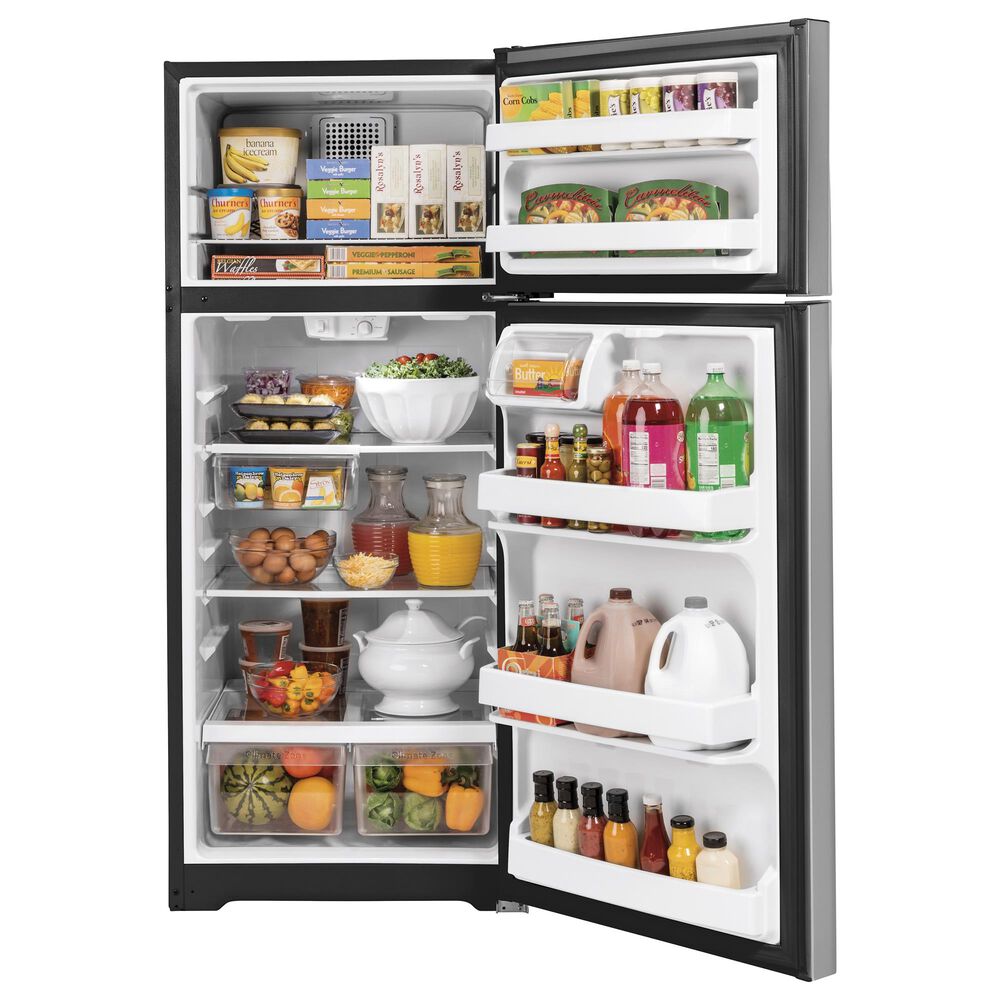 GE Appliances 17.5 Cu. Ft. Freestanding Top Freezer Refrigerator in Stainless Steel, , large