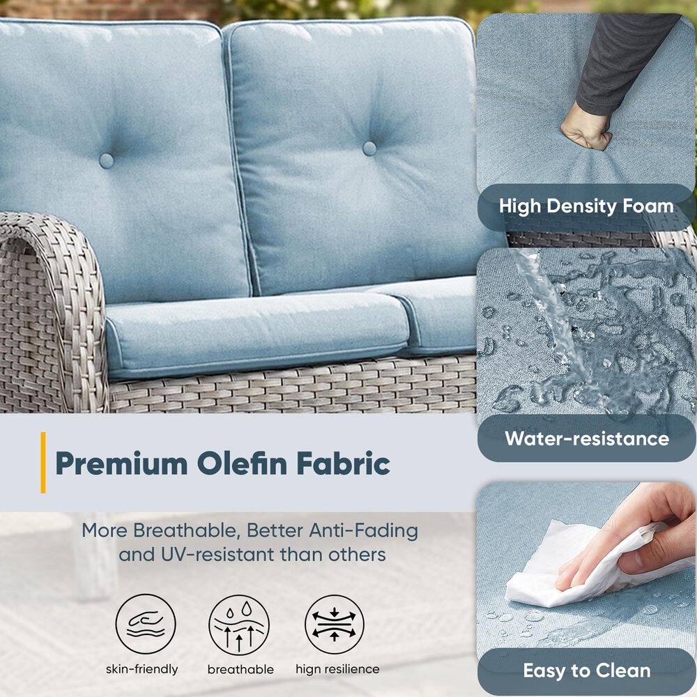Sunwell Garden Patio Loveseat with Grayish White Frame in Blue, , large