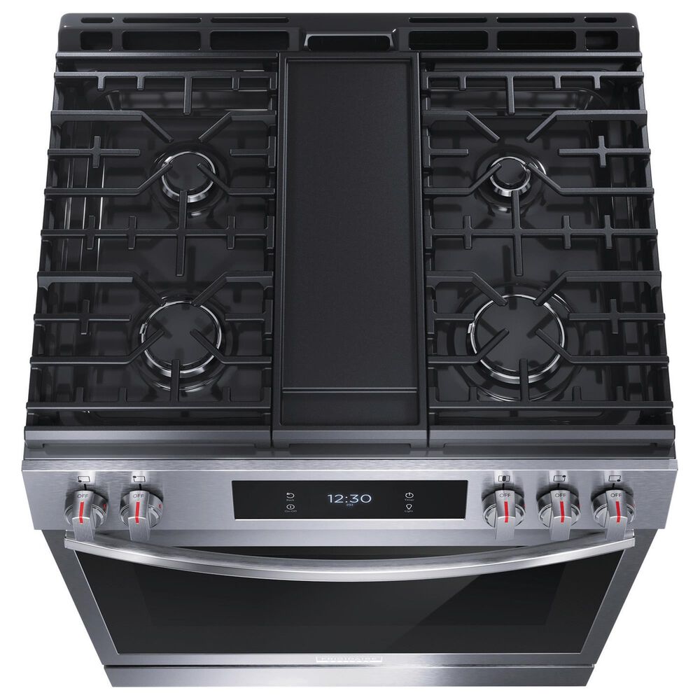 Frigidaire Gallery 3 Piece Kitchen Package with 27.8 Cu. Ft. French Door Refrigerator, 30&quot; Front Control Gas Range with Total Convection, and 24&quot; Built-In Bar Handle Dishwasher with CleanBoost in Stainless Steel, , large