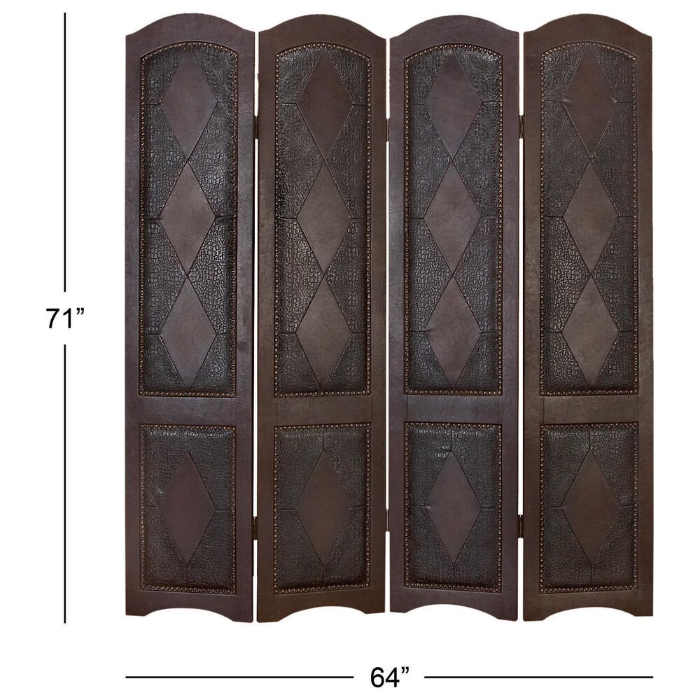 Maple and Jade Traditional Faux Leather Covering Room Divider Screen in Brown, , large